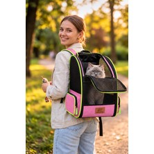 Petolojim Premium Fileli Hava Alabilen Kedi ve Köpek Taşıma Sırt Çantası Uçak Için Uygun - Neon Yeşil Detaylı - 10 kg Taşıma Kapasiteli