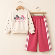 Efka Kids Kız Çocuk Fiyonk Baskılı Şeritli Alt Üst Takım
