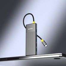 Str Store SW-U711 11 In 1 Gri Metal 2xhdmı 8K30Hz 100W Pd, RJ45 Gigabit, 5xusb-A, 2xtype-C Data Type C Hub Adaptör