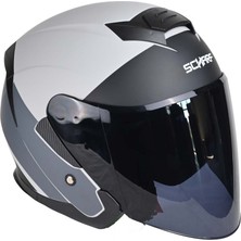 Scharf 528 Siyah Vizörlü Yarım Motosiklet Kaskı - Güneş Camlı Açık Kask (P1)