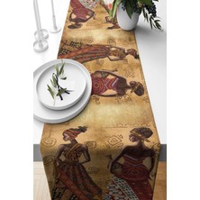 Pelangi Afrika Etnik Desenli Leke Tutmaz Kumaş Salon Mutfak Masa Değişik Ranır Modelleri Runner, Bej-Kahverengi 40 x 140