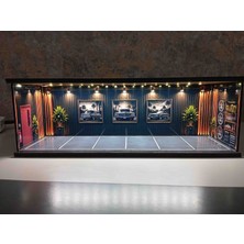 Standes Pleksi Kapaklı USB Işıklı 1.64 Ölçek Işıklı Araba Garajı Diorama Stand