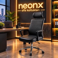 Neonx|belinay Başlıklı Çalışma Koltuğu Ultra Lüx Derili Metal Ayaklı