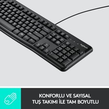 K120 USB Kablolu Klavye, Sayısal Tuş Takımına Sahip, Sıvı Dökülmelerine Dayanıklı, Türkçe Q Klavye, Siyah