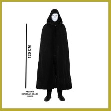 Bezos Siyah Kapüşonlu 120 cm Pelerin ve Beyaz Boyanabilir Tam Yüz Maske Bcks