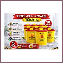 Bezos Tıbbi Atık Kovası 10 Litre 10 Adet Kapaklı Tıbbi Atık Kutusu Enfekte Atık Kovası Seti Bzss
