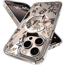 iPhone 15 Pro Için Flower Serisi Magsafe ile Uyumlu Göz Alıcı ve Şık Tasarımlı Çiçek Desenli Silikon Kılıf Kapak (Brown, 15 Pro)