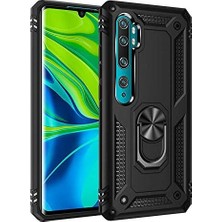 Xiaomi Mi Note 10 ile Uyumlu Kılıf Silikon Yüzük Standlı Araç Tutucu Için Mıknatıslı Darbe Karşı Dayanıklı Koruma Tank Ince Kap Vega Siyah
