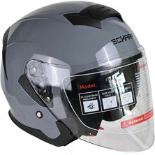 Scharf 528 Şeffaf Vizörlü Yarım Motosiklet Kaskı - Güneş Camlı Açık Kask (Nardo Gri)