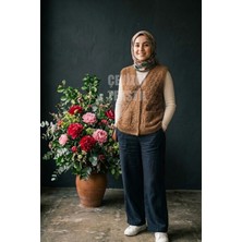 Timion Yumoş Ponpon Düğmeli Yelek - Koyu Kahve