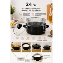 AvantajAl Auren Objects 24 cm Emaye Kızartma Tenceresi – Cam Kapaklı ve Kızartma Telli, Siyah