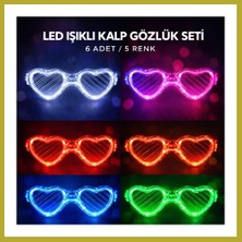Bezos LED Işıklı Kalp Glow Pilli Parti Gözlüğü ? 6 Adet / 5 Renk Set Bcks