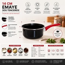AvantajAl Auren Objects 14 cm Emaye Sos Tenceresi ve Sütlük – Siyah Gövde, Kırmızı Saplı Mini Kaçerola