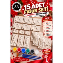 Arnur Company 29 Ekim Özel Taş Boyama Seti/ Cumhuriyet Temalı Taş Boyama Seti / Atatürk ve Türk Bayraklı Taş Boyama Seti /5 Farklı Figür |15 Adet Figür/dıy Set/ Boya + Fırça +Toplu Etkinlik | Çocuk Hobi Seti