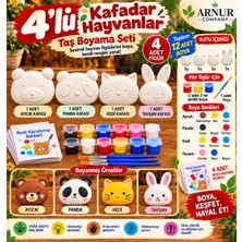 Arnur Company Kafardar Hayvanlar 4'lü Taş Boyama Seti/ Kendin Yap Seti/ Hobi Seti/ Toplu Etkinlikler/ Dıy Seti/ Hayvan Kafaları