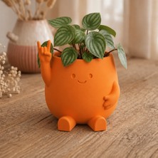 Bezos 3D Baskı Smiley Face Planter - Gülümseyen Karakterli Saksı-Turuncu