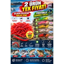 Cappadocians Balık Avı - Balıkçılık, Avcılık, Silikon Solucan Kokulu 100 Adet 3.5 cm & Fosforlu Karides Yemi 7 cm 6 gr 5 Adet Gece Avı, Avantajlı Içerik Lrf Spin At-Çek Hazır Yapay Yem