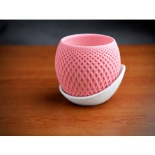 Bezos 3D Baskı Küre Saksı - Kafes Dokulu Iki Parçalı Dekoratif Saksı - Pembe-Beyaz