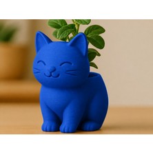 Bezos 3D Baskı Sevimli Kedi Saksı - Figürlü Sukulent Saksısı-Mavi