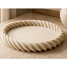 Timion 3D Baskı Spiral Kenarlı Yuvarlak Dekoratif Tepsi Bükümlü Kenar Modern Sunum ve Düzenleyici Tepsi Krem
