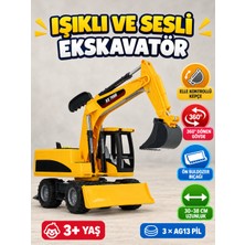 Farbu Oyuncak Işıklı Sesli Oyuncak 30 CM 1:12 Ölçekli 360° Dönen Gövde ve Hareketli Kepçe Oyuncak Ekskavatör