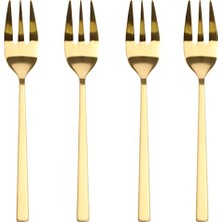 Paslanmaz Çelik Pasta Çatalı, 4 Adet, Pirinç Rengi