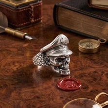 Ayarlanabilir Erkek Yüzük Gri Gotik Asker Kurukafa Kabartmalı Metal RG084