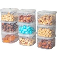 Erzak Saklama Kabı Sızdırmaz Kapak 9'lu Set Şeffaf (Ölçü Kabı Hediyeli)