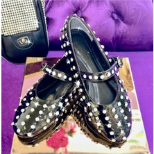 Purple Shoes Rugan Yuvarlak Burun Taşlı Bantlı Babet