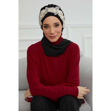Mestore Çiçekli Taç Aksesuarlı Şifon Hazır TÜRBAN,HT-103,HT-103 Siyah-Gold