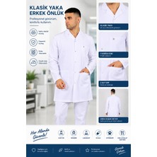 Vida Nova Klasik Yaka Erkek Doktor Önlüğü Orta Boy Uzun Kollu 3 Cepli Beyaz Iş Önlüğü