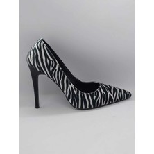 Purple Shoes Zebra Kumaş Desen Kadın Topuklu Ayakkabı-Beyaz