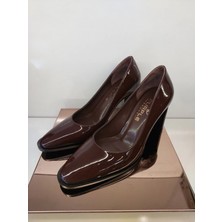 Purple Shoes Kahverengi Rugan Kalın Topuklu Ayakkabı