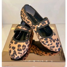 Purple Shoes Leopar Desen Gold Tokalı Bantlı Babet