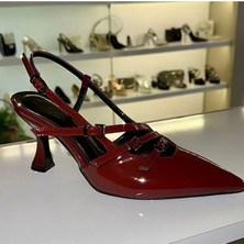 Purple Shoes Bordo Kemer Detaylı Arkası Açık Stiletto