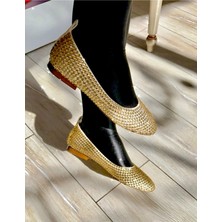 Purple Shoes Gold Full Taşlı Babet