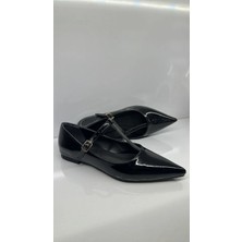 Purple Shoes Kadın Siyah Rugan Sivri Burunlu T Bantlı Babet
