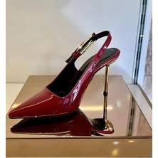 Purple Shoes Bordo Arkası Açık Sivri Burun Kemer Detaylı Stiletto