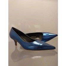 Purple Shoes Kadın Mavi Metalik Klasik Kısa Topuk Stiletto