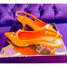 Purple Shoes Turuncu Gold Detaylı Arkası Açık Topuklu Ayakkabı