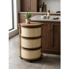 3 Katlı Nordic Bambu Ahşap Sebzelik Doğal Mutfak Düzenleyici Patates Soğanlık Organizer (Açık Sütlü Kahve Bambu)