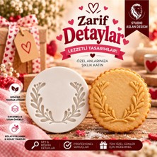 Studio Aslan Design Çiçekli Çelenk Şeker Hamuru Baskı Kalıbı | Isim Yazılabilir Kurabiye, Cupcake ve Pasta Süsleme Kalıbı