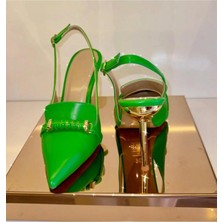 Purple Shoes Figür Detaylı Arkası Açık Yeşil Stiletto
