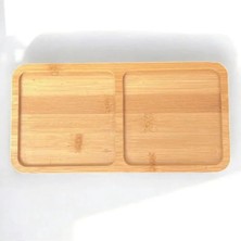 2 Bölmeli Doğal Bambu Ikram Tepsisi; Kahve ve Atıştırmalık Sunum Tabağı, Kurabiye ve Çay Servisliği (23X12 Cm)