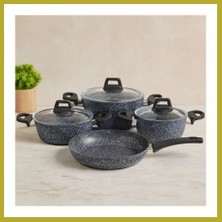 Bezos 7 Parça Granit Tencere ve Tava Seti (20-24CM Derin, 27CM Cam Kapak, 26CM Tava) Bcks