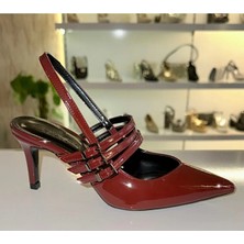Purple Shoes Bordo Rugan Üç Kemer Detaylı Arkası Açık Stiletto