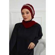 Mestore Taş Aksesuarlı Tasarım Şifon Hazır TÜRBAN,HT-101,HT-101 Bordo-Gümüş