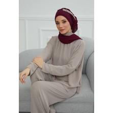 Mestore Yandan Fırfırlı Taş Aksesuarlı Şifon Hazır TÜRBAN,HT-100,HT-100 Mürdüm