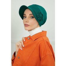 Mestore Siperlikli Çiçek Aksesuarlı Şapka Bone,b-72 Koyu Yeşil