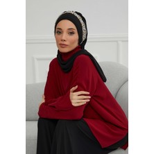 Mestore Taş Aksesuarlı Tasarım Şifon Hazır TÜRBAN,HT-101,HT-101 Siyah-Gümüş